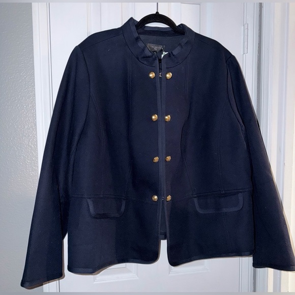 NWT Talbots Plus “Ashley” Navy Blue Twill Military Jacket with Gold Accents - Picture 4 of 14